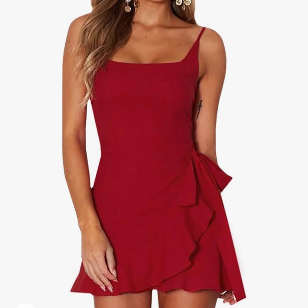 Relipop Women’s dress spaghetti waist tie knot wrap front red